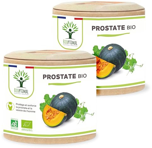 Prostate Bio - Bioptimal - Complément alimentaire - Courge Ortie Boldo - Protection & Confort Urinaire - Troubles Miction et Hypertrophie - Fabriqué en France - Certifié par Ecocert - 2 x 60 gélules