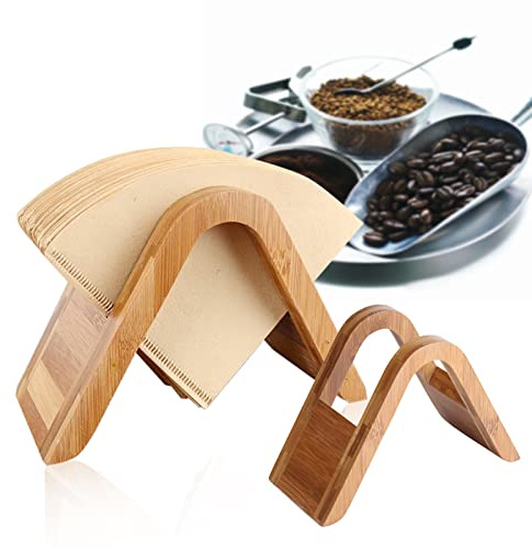 Kaffeefilterhalter Filterpapierhalter Serviettenhalter Kaffeefilterständer Serviettenständer Holz Kaffee Filter Ablage Papier Regal Ständer für bis.100 Stück Kegelfilterpapiere in 4 Größen