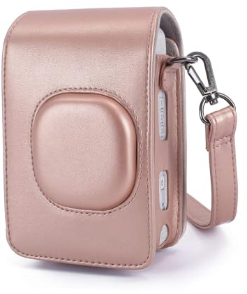 Phetium Funda de Transporte Compatible con Instax Mini LiPlay Cámara Instantánea Híbrida, Bolsa de Transporte Fabricada en Cuero con Correa Ajustable/Desmontable (Blush Dorado)