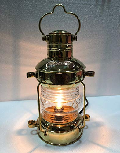 Nautical Antique 14 Ship Lamp Boat Shiny Gold Brass Electric Lantern Maritime Collectible Home Decorative