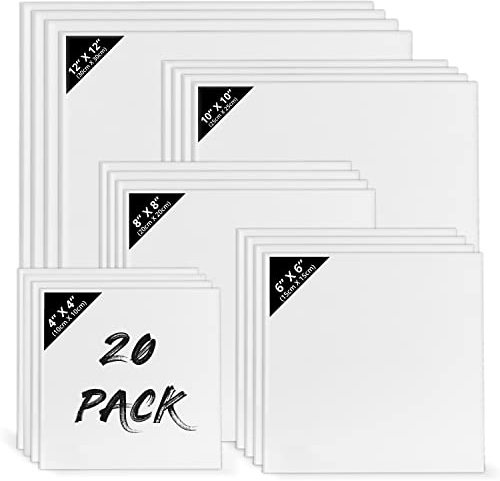 Belle Vous 20 Stk Leere Leinwände zum Bemalen - 5 Verschiedene Größen - Vorgespannte Quadratische Kleine Leinwand - Leinwände für Acrylmalerei, Ölgemälde, Skizzen und Zeichnungen