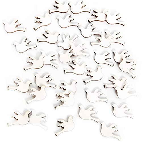 Logbuch-Verlag 35 mini piccioni decorazioni per matrimoni, battesimi in legno bianco naturale piccole colombe di pace uccelli decorazione matrimonio 3,5 x 3 cm