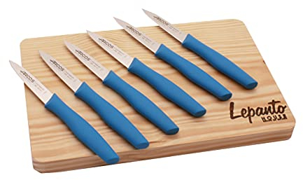 Cuchillos arcos de verdura mas tabla de corte 30x20 cm, pack 6 cuchillos arcos azules con tabla de corte LepantoHouse