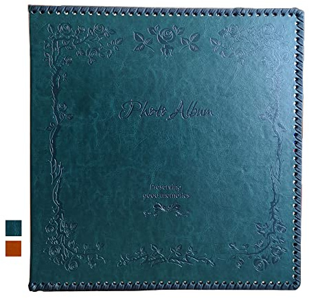 Totocan Photo Album Self Adhesive Pages, Large Self-Stick Page Picture Album Leather Vintage Inspired Cover, Hand Made DIY Albums Holds 3X5, 4X6, 5X7, 6X8, 8X10 Photos (11.6x10.8 40pgs, DarkGreen)