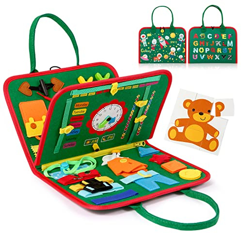 Hooku Busy Board for Toddlers - Montessori Learning Toys, Baby Sensory Toys, Fine Motor Skills, Travel Toys for 3 Year Olds - Baby Gifts