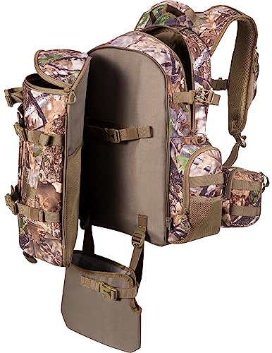 BLISSWILL Large Hunting Backpack with padded weapon compartment for Bow Rifle with Waterproof Rain Cover Hunting Gear Accessories 40L(Supercamo Timber)