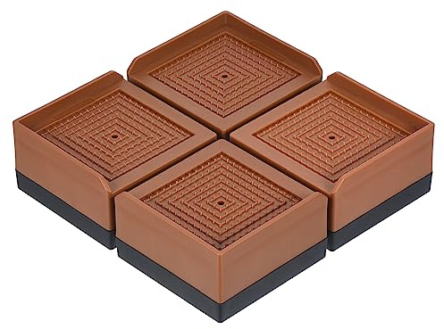 sourcing map Furniture Risers 1.5 Inch, 4Pcs Square Bed Risers Adjustable Couch Riser Blocks for Extender for Bed Desk Sofa Table Lift Support Up to 1300Lbs, Brown