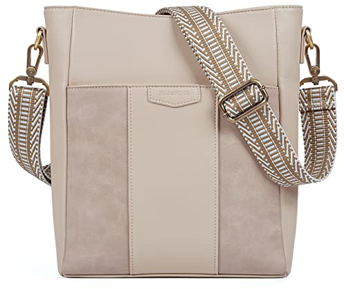 Missnine Damen-Umhängetasche aus Veganem Leder - Modische Mittelgroße Eimertasche für Tägliche Arbeit, Einkaufen, Reisen - PU-Leder