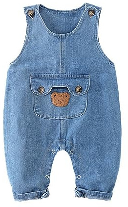 ACMEDE Salopette Bimba Bambino Jeans Tuta Orso Cartone Animato Blu, Denim Tempo Libero da Neonata Neonato Jumpsuit per Bambina 0-24 Mesi