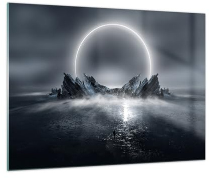 ARTTOR Bilder auf Glas 70x50cm Wandbild Glasdruck Fantasy Weltraum - 5372 | Futurismus Sturm Mond Klein Modern Dekoration Wohnzimmer Schlafzimmer Küche Wanddeko Kunstdruck Art Wall Decor ARTTOR