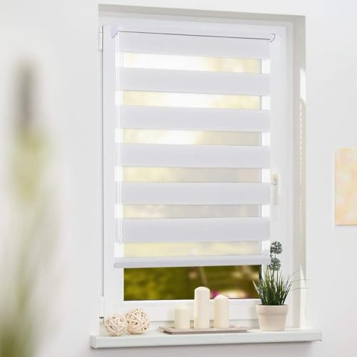 Linhu Doppelrollo Klemmfix ohne Bohren, Duo Rollo Weiß 85x120cm (BxH) – Sichtschutz & Sonnenschutz für Fenster und Türen, stufenlos verstellbar, lichtdurchlässig & verdunkelnd