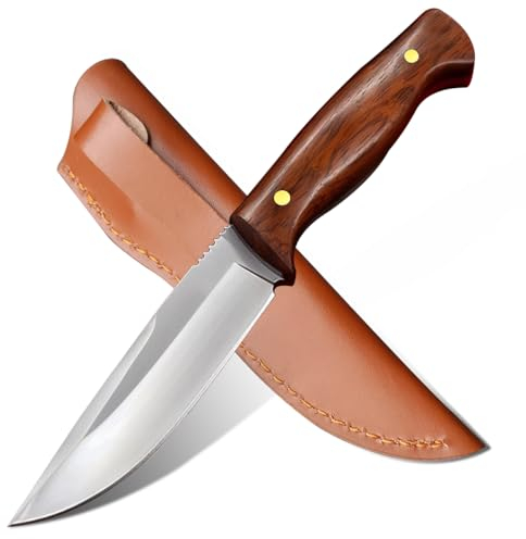 BFYLIN D2 Stahl Survival Outdoor Messer Jagdmesser Scharf Bushcraft überlebensmesser Feststehend Klinge Helle Gürtelmesser mit Lederscheide Für Camping Jagd Geschenk für Camping Jagd Wandern