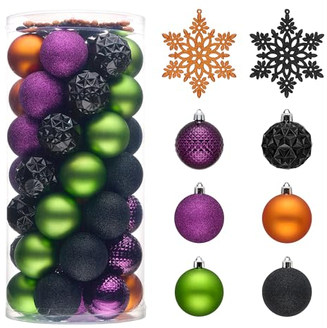 Valery Madelyn Weihnachtsbaumschmuck-Set für Herbst, Halloween, 50 Stück, 6,9 cm, Orange, Lila, Schwarz, bruchsicher, Weihnachtskugel, Ornamente, hängende Weihnachtsfeiertagsdekoration