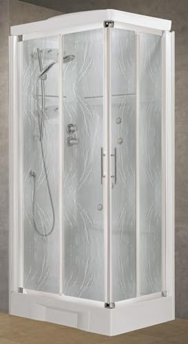 Novellini New Holiday A80 Hydromassage Baldachin Duschkopf 80 x 80 cm Duschkabine Multifunktions-Öffnung Schiebepaneele wendbar Mechanische Mischbatterie Glas Aqua Profil Weiß Höhe 217,5 cm