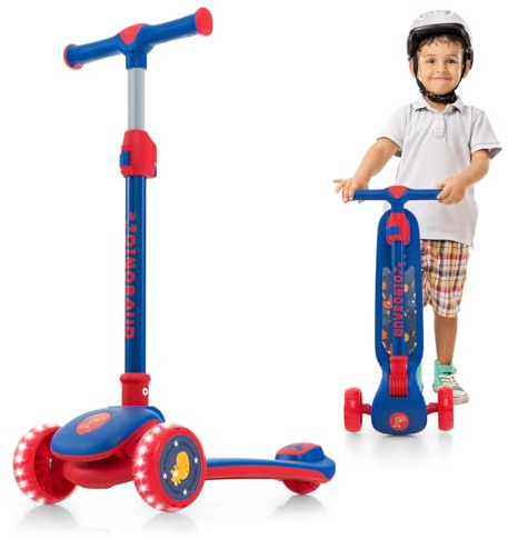 DREAMADE Trottinette Enfant, Trottinette d'Équilibre Pliable avec Guidon Réglable en Continu, Roues LED, Large Plateau Antidérapant, pour Garçons & Filles 3-5 Ans (Bleu)