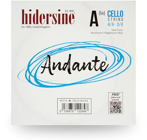 Hidersine Andante CELLO Una cuerda para tamaño 4/4-3/4. Núcleo de acero, cuerda de aleación para mayor durabilidad y facilidad de tocar. Excelente tono y gran valor. Para estudiantes con violonchelo