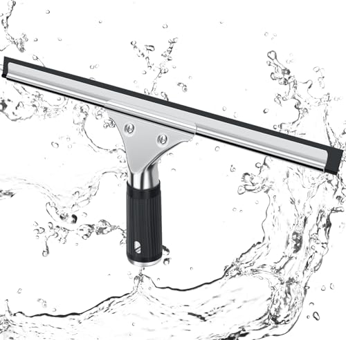 Kasanni 30 cm Tergivetro in Acciaio Inox, Tergivetro per Doccia, Tergipavimento Finestre, Spatole Lavavetri per Pulire e Asciuga Vetri, Piastrelle, Finestre, Bagno, Strumento di Pulizia Lame (Nero)