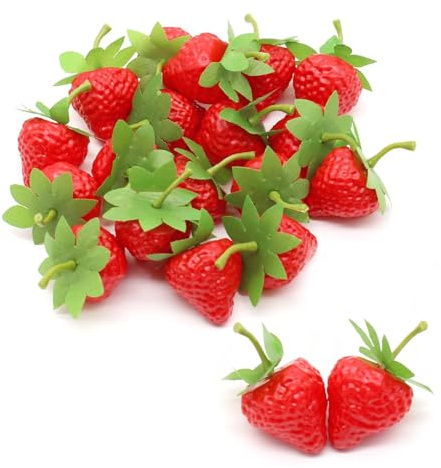 Wondora 20 Stück Künstliche Rote Simulierte Erdbeere, Simulierte Kunststoff Obst, Lebensechte Dekoration, Simulierte Kleine Requisiten, Dekoration Für Zuhause, Party, Fotografie, Requisiten (Rot)