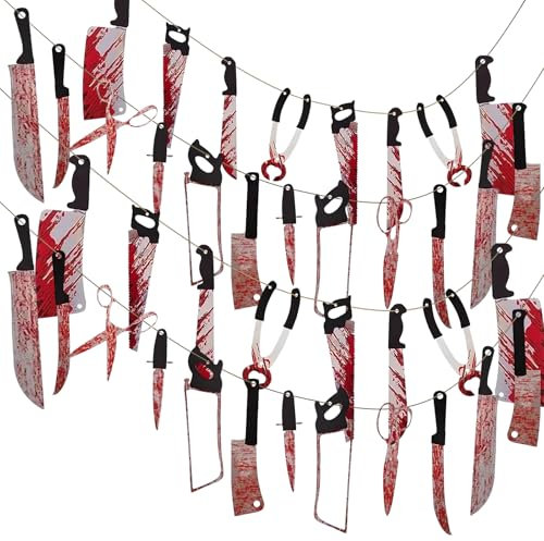 Halloween Cuchillo Sangriento Pancarta, Halloween Decoracion Exterior e Interior, Armas Sangrientas Banner, Decoración de Fiestas Temáticas de Terror, para Puertas, Ventanas, Jardín