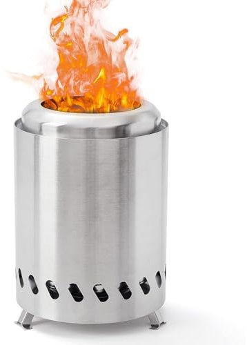 Edelstahl Raucharmer Mini Tischkamin, Tischfeuerstelle, Rauchfreie Feuerschale, Verbrennt Holz und Pelletbrennstoffe, Tisch Feuerstelle für Garten, Terrasse und Balkon, Silber