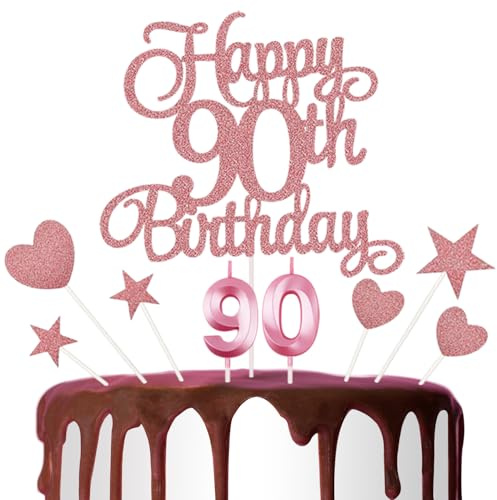 90th Happy Birthday Cake Decorations, 90th Birthday Candles Cake Numeral Candles Glitter Cake Topper for Birthday Anniversary Party Supplies