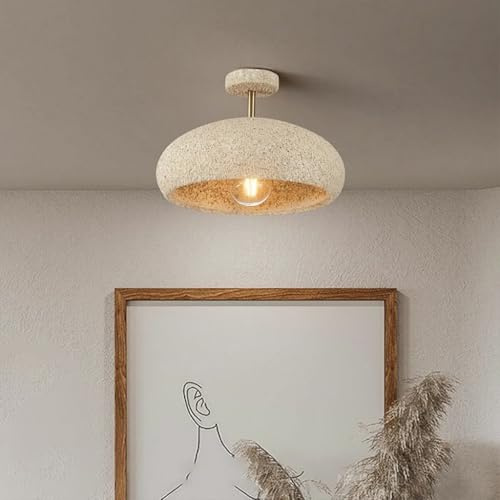 HEYUN Wabi-sabi Deckenlampe E27 Modern Deckenleuchte Kreative Lampe Steinimitat Lampenschirm Deckenleuchten Für Schlafzimmer Esszimmer Wohnzimmer Flur Innenbeleuchtung Ø35CM(Beige)
