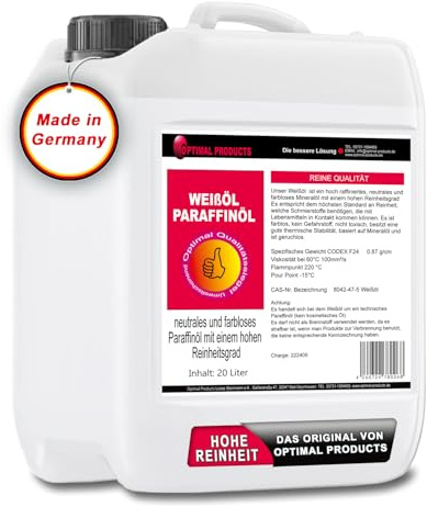 Optimal Products Huile de paraffine 20 l I Huile minérale hautement raffinée, neutre et incolore avec un degré de pureté élevé I Paraffine non toxique I Huile blanche