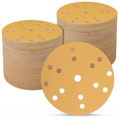 Sruhrak 100 Pcs Sanding Discs 150mm 15 Hole 150 Grit | Hook and Loop Sander Pads, Compatible with Random Orbital Sanders and Oscillating Tools