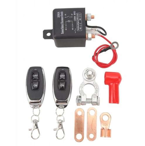 Relais Coupe Circuit Batterie 24V 200A 2 Télécommandes Coupe Batterie Sans Fil Universel Interrupteur de Batterie Antivol Camion Véhicule de Chantier Bateau Agricole Chariot élévateur