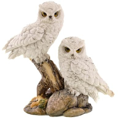 Kremers Skattkista, ugglepar på AST vit – handmålad polyresin dekorativ figur Uhu – detaljerad uggleskulptur 16 x 15 x 8 cm – vardagsrumsdekoration ugglefigur