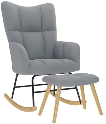 vidaXL Schaukelsessel mit Hocker Hellgrau Stoff, Stuhl, Entspannungsstuhl, Relaxsessel, Wohnzimmerstuhl, Wippe, Stoffstuhl, Stoffschaukelstuhl