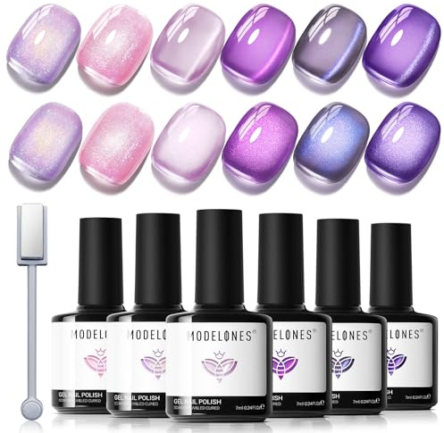 Modelones UV Nagellack Cat Eye Magnet 6 Farbe Gel Nagellack Gel Nail Polish Manicure Soak Off UV Nägel Gellack für Nail Art - Viollet