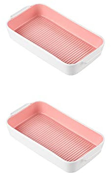 Juego de 2 fuentes de cerámica for hornear rectangulares de 9,8 x 4,9 x 1,8 pulgadas, aptas for horno y mesa, con asa for asar lasaña.(Pink)