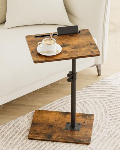 Apetaccat Beistelltisch C-Form, 360°Rotierend Couchtisch Klein, Höhenverstellbar Sofatisch,40x30x(45-81) cm,Holz Kaffeetisch Laptoptisch für Schlafzimmer, Wohnzimmer, Büro(Rustikal Braun)
