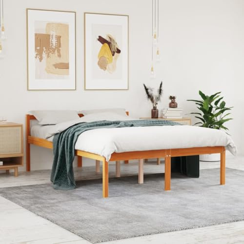 Qnhdfrt Seniorenbett Massivholz Kiefer 135x190 cm mit Stauraum und Kopfteil für Komfortables Schlafen und einfaches Aufstehen
