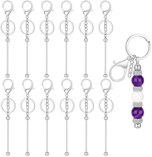 12 Stück SchlüSselanhäNger Basteln, SchlüSselanhäNger Selber Machen, Blanko Metall Rohlinge Schlüsselanhänger Streifen für Frauen & Männer DIY, Schmuckherstellung, Anhänger, Basteln, Charms, Zubehör