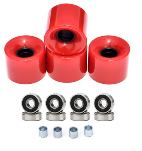 Yuanpgky Skateboard-Räder, 60 x 45 mm, 78 A, Longboard-Rollen-Set mit ABEC-9-Kugellagern und Abstandshaltern für Straßenskating, PU-Material für dauerhafte Fahrt für Standard-Skateboards, Rot