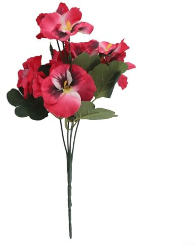 10 Heads Pansy Artificial Flower Bouquet PVC Fabric Material Fake Plants for Wedding Party Home Decors (Rose Red)