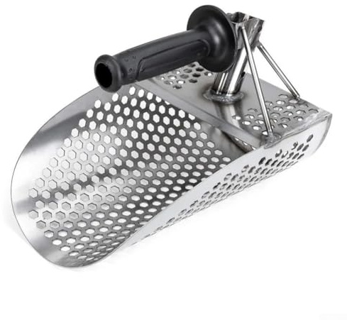 Honseadek Stainless Steel Sand Scoop for Beach Metal Detecting, Long Handle 3 or 4 Section Detachable Shovel with Resistant Sifting Tool for Outdoor(3 sections)