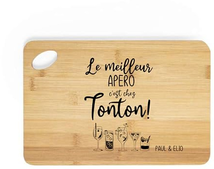 Planche à découper personnalisée en bambou 25x30 cm – Gravure « Le meilleur apéro c’est chez Tonton ! » – Cadeau original pour tonton – Idée cadeau Noël, anniversaire ou fête des tontons