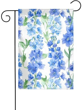 Gartenflagge mit blauem Rittersporn, 30 x 45 cm, vertikal, doppelseitig, Bauernhaus, Urlaub, Außendekoration, Hofflagge