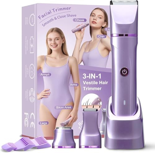 Afeitadora íntima 3 en 1 para mujeres, afeitadora íntima, depiladora facial para mujeres, recortadora para piernas, brazos y zona del bikini, ipx7 resistente al agua con estación de carga USB