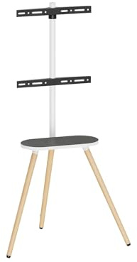 MAXMOUNT Tripod TV-stativ med hylla för 45–65 tums TV – roterbart TV-stativ ± 45°, TV-stativ av stål och aluminium, kabelhantering, vit