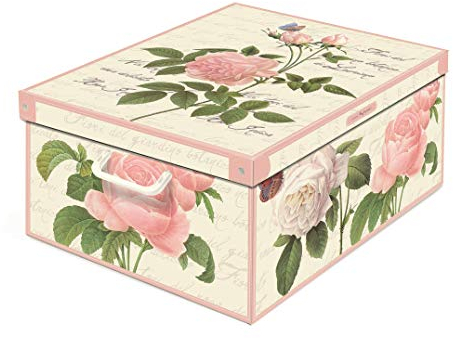 Lavatelli Scatola per armadio in cartone, organizer per vestiti e biancheria, per cambio stagione o per confezione regalo, con coperchio, Grande, Rose 39x50x24 cm