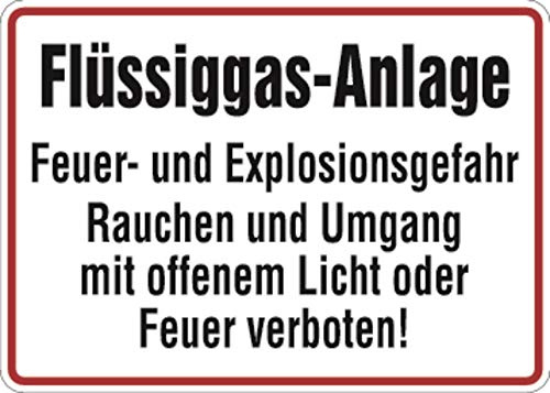 LEMAX® Hinweisschild, Flüssiggas-Anlage, 250 x 350 mm geprägt Alu geprägt weiß Aufdruckfarbe: schwarz/rot 350x250mm