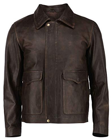 Hommes Veste Indiana Jones Harrison Ford Effet vieilli Véritable Cuir de vache - Marron - Large