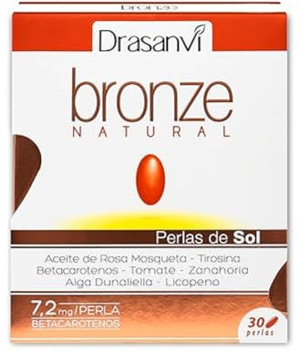 DRASANVI Acelerador de bronceado | Betacarotenos | Protege la Piel de Rayos UVA y Previene el Envejecimiento|Rosa de Mosqueta,Tomate, Zanahoria y Alga Dunaliella, Vitamina E, Licopeno, Luteína|30dias