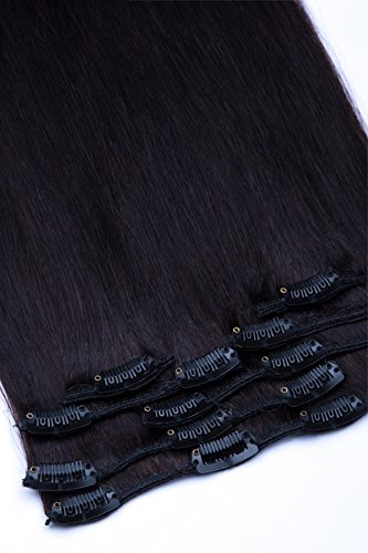 Clip In Extensions Set 100% Echthaar 7 teilig 70g Haarverlängerung 45cm Clip-In Hair Extension Nr. 1 b Schwarzbraun