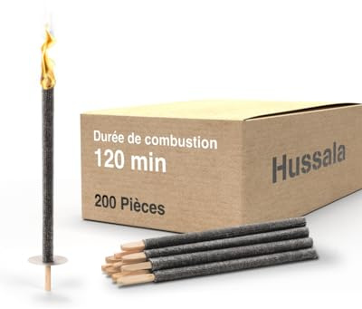 Hussala Diamond Wachsfackeln [200 Stück / 120 min] mit Holzstab und Tropschutz, Garten Fackeln aus Diamond-Wachs