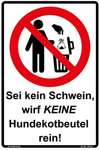Schild Keine Hundekotbeutel einwerfen Hinweisschild 300x200mm Hochformat stabile Aluminiumverbundplatte 3mm stark inkl 4 Eckbohrungen